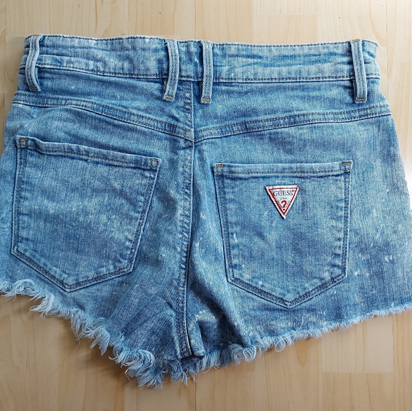 Guess Ripped Distressed Bleach Button Up Booty Shorts - Picture 7 of 12